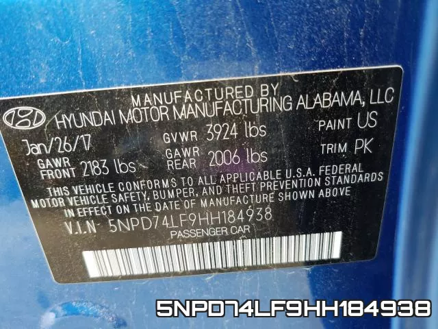 5NPD74LF9HH184938 фото 2