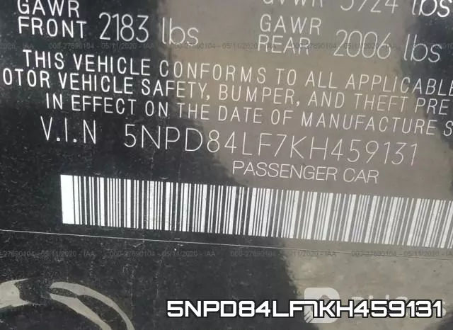 5NPD84LF7KH459131 фото 10