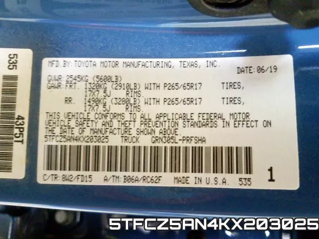 5TFCZ5AN4KX203025 фото 2
