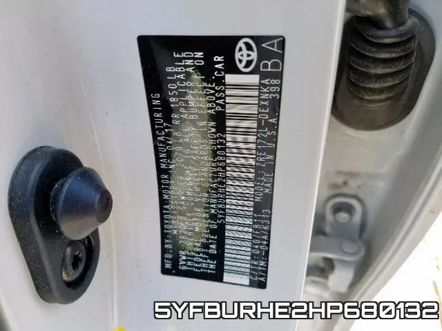 5YFBURHE2HP680132 фото 2