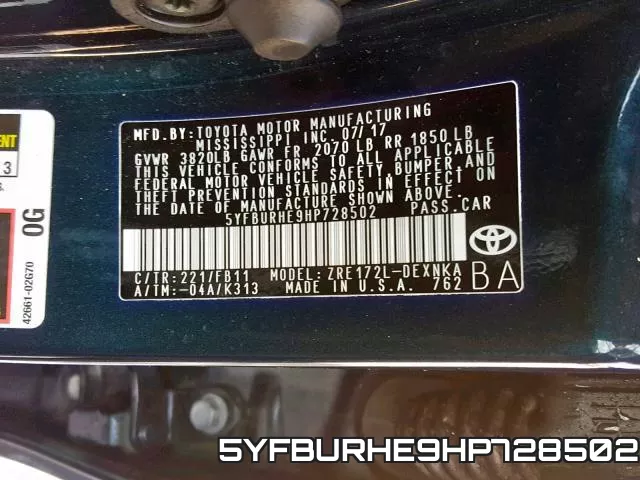 5YFBURHE9HP728502 фото 2