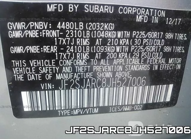 JF2SJARC8JH527006 фото 10