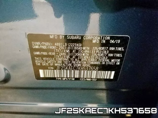 JF2SKAEC7KH537658 фото 2