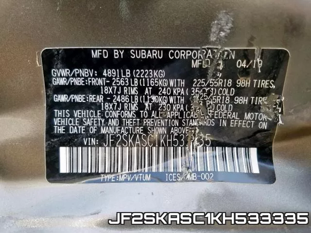 JF2SKASC1KH533335 фото 2