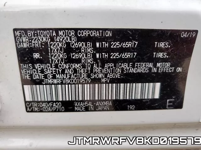 JTMRWRFV8KD019579 фото 2