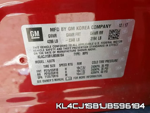 KL4CJ1SB1JB596184 фото 2