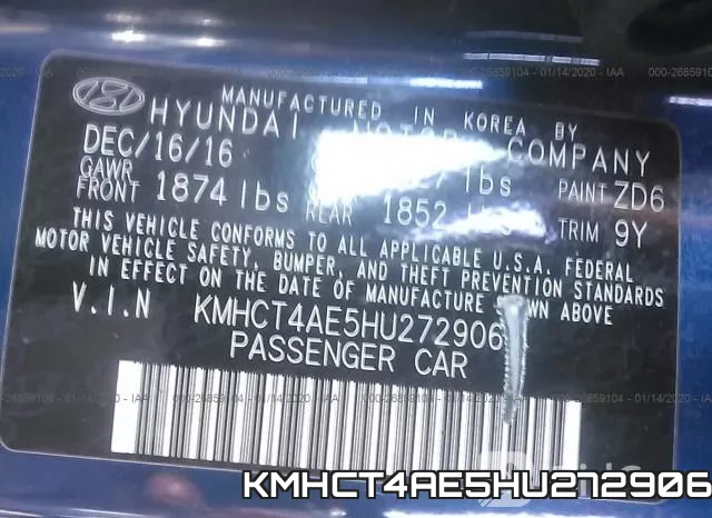 KMHCT4AE5HU272906 фото 9