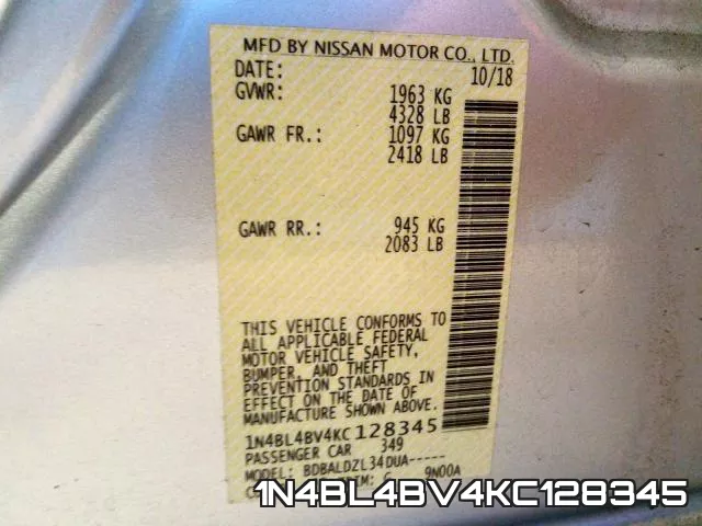 1N4BL4BV4KC128345 фото 2