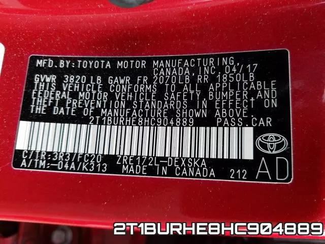 2T1BURHE8HC904889 фото 2