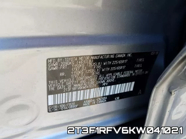 2T3F1RFV6KW041021 фото 2