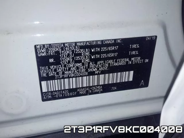 2T3P1RFV8KC004008 фото 2