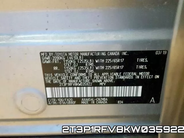 2T3P1RFV8KW035922 фото 2