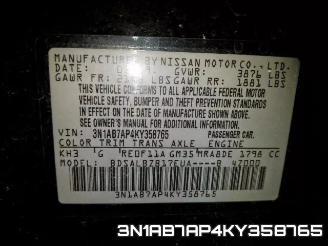 3N1AB7AP4KY358765 фото 2