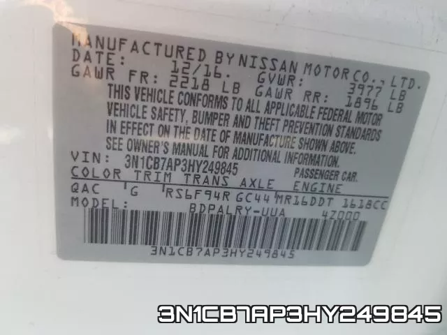 3N1CB7AP3HY249845 фото 2