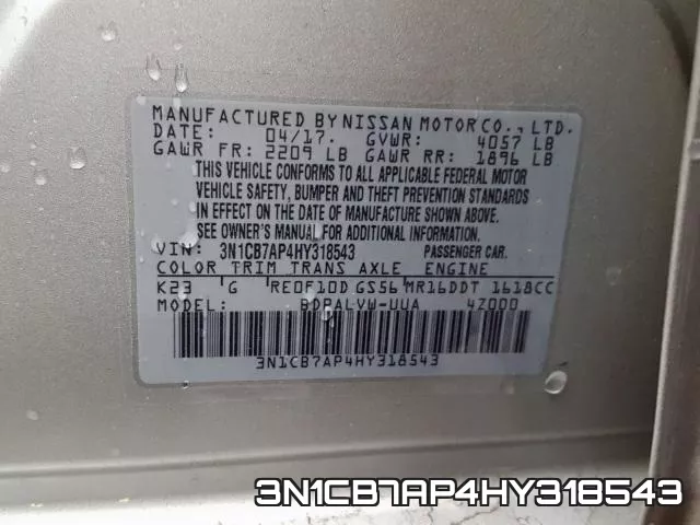 3N1CB7AP4HY318543 фото 2