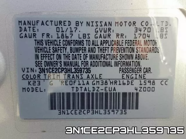 3N1CE2CP3HL359735 фото 2