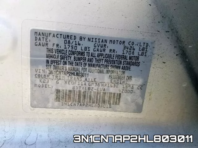 3N1CN7AP2HL803011 фото 2