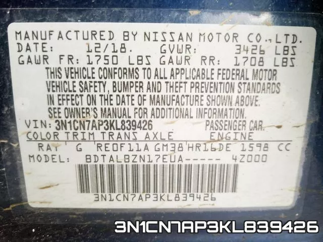 3N1CN7AP3KL839426 фото 2