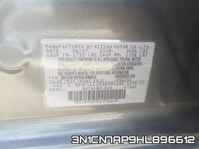 3N1CN7AP9HL896612 фото 2