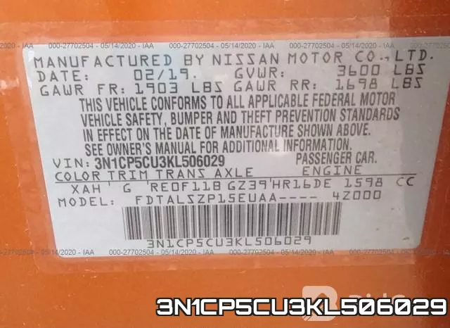 3N1CP5CU3KL506029 фото 10