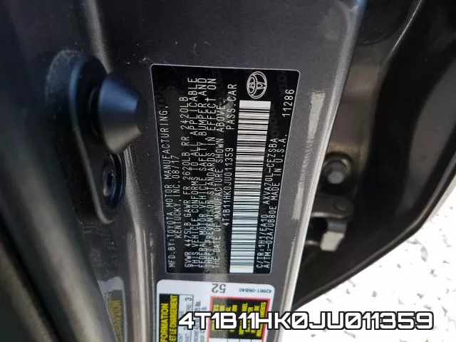 4T1B11HK0JU011359 фото 2