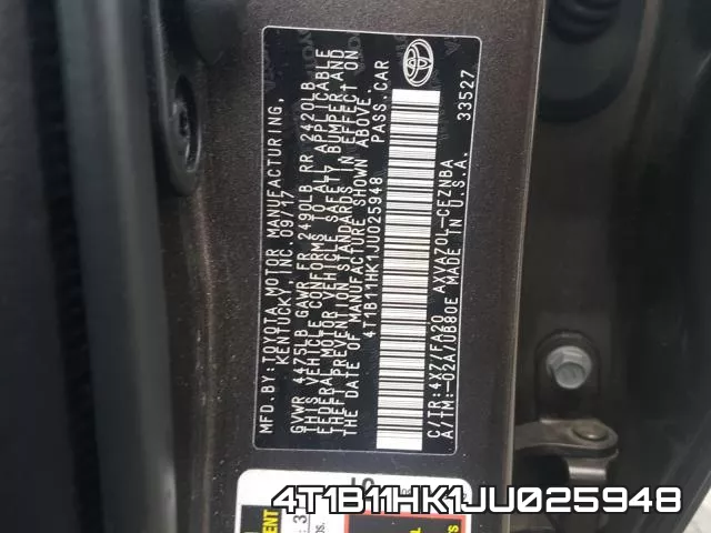 4T1B11HK1JU025948 фото 2