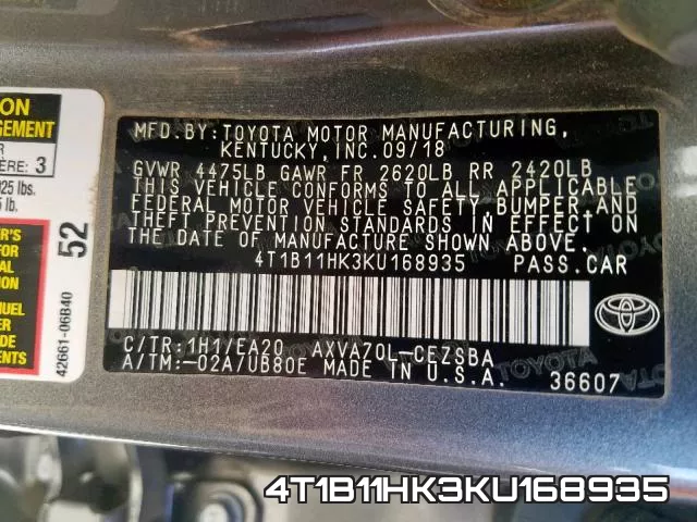 4T1B11HK3KU168935 фото 2
