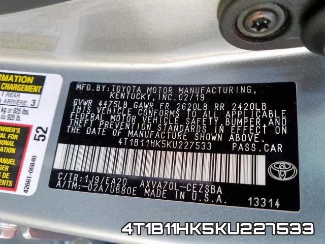 4T1B11HK5KU227533 фото 2