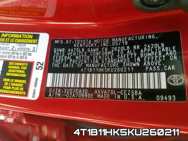 4T1B11HK5KU260211 фото 2