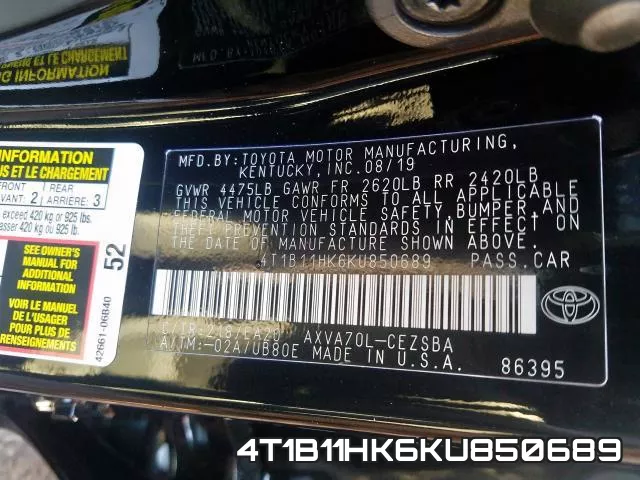 4T1B11HK6KU850689 фото 2