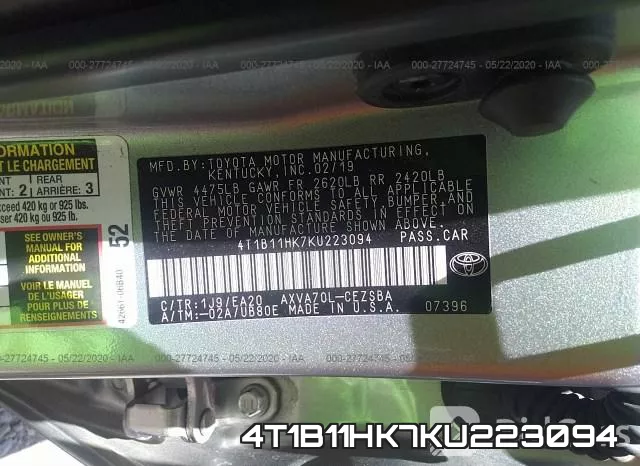 4T1B11HK7KU223094 фото 10