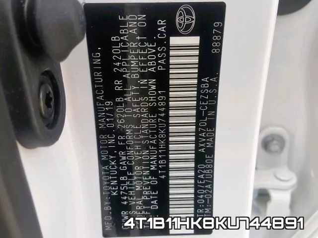 4T1B11HK8KU744891 фото 2