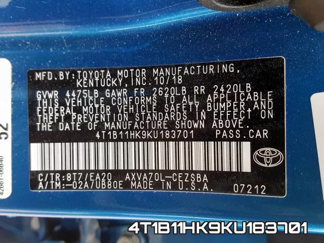 4T1B11HK9KU183701 фото 2