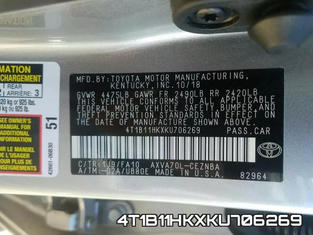 4T1B11HKXKU706269 фото 2