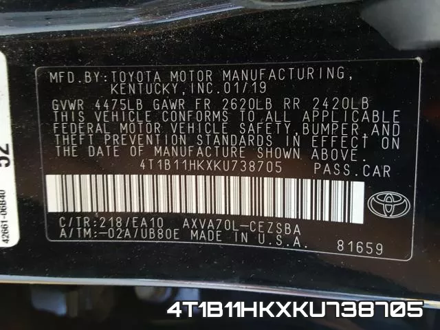 4T1B11HKXKU738705 фото 2
