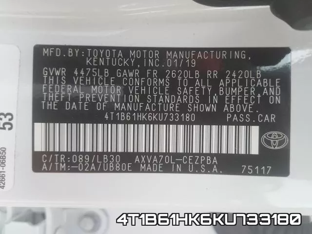 4T1B61HK6KU733180 фото 2