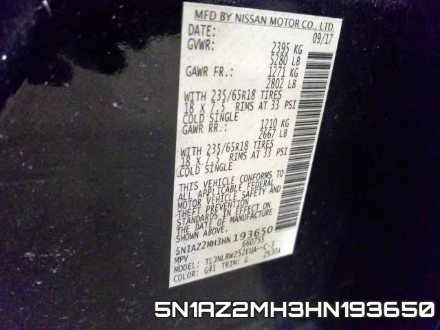 5N1AZ2MH3HN193650 фото 2