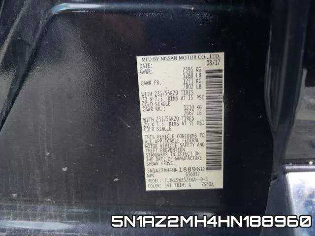 5N1AZ2MH4HN188960 фото 2