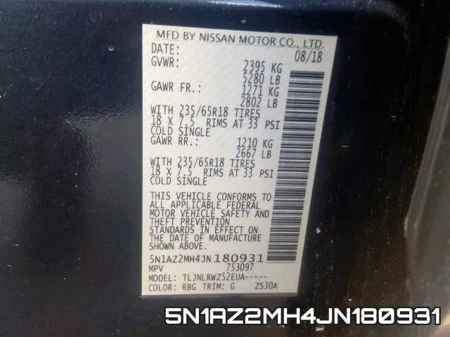 5N1AZ2MH4JN180931 фото 2