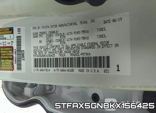 5TFAX5GN8KX156425 фото 10