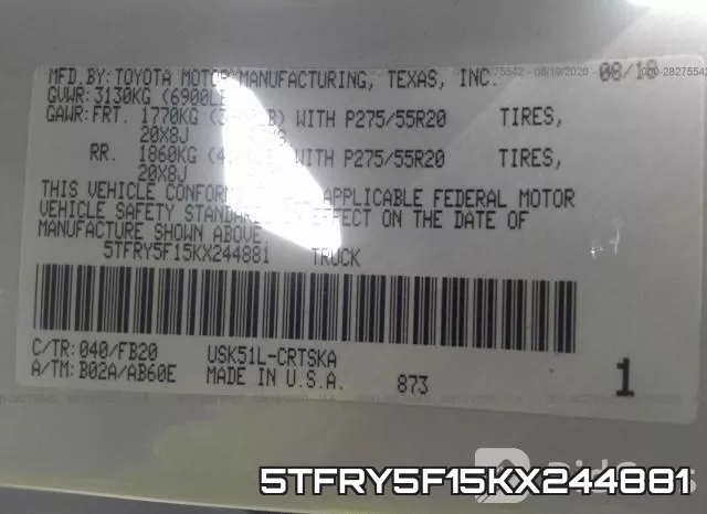 5TFRY5F15KX244881 фото 10