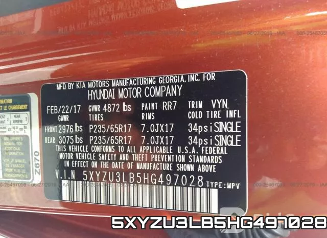 5XYZU3LB5HG497028 фото 10
