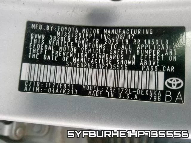 5YFBURHE1HP735556 фото 2