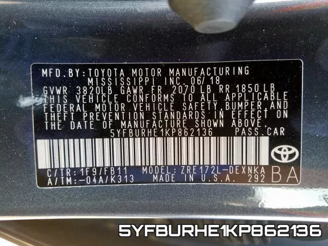 5YFBURHE1KP862136 фото 2
