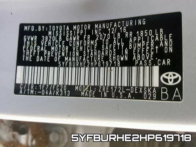 5YFBURHE2HP619718 фото 2