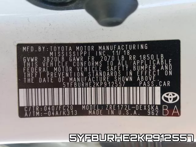 5YFBURHE2KP912557 фото 2
