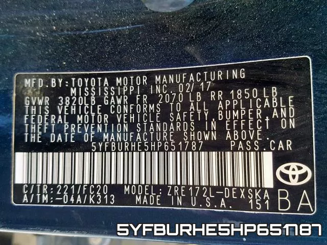 5YFBURHE5HP651787 фото 2