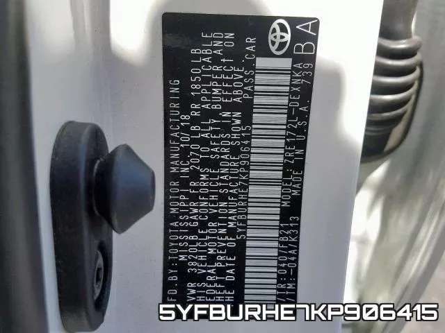 5YFBURHE7KP906415 фото 2