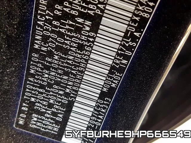5YFBURHE9HP666549 фото 2