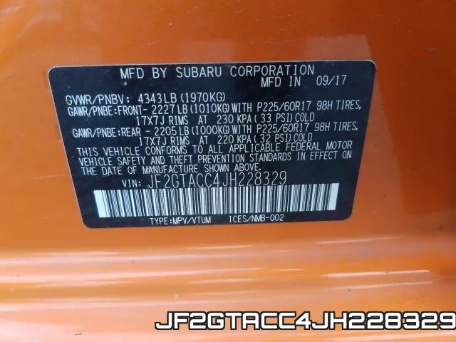 JF2GTACC4JH228329 фото 2